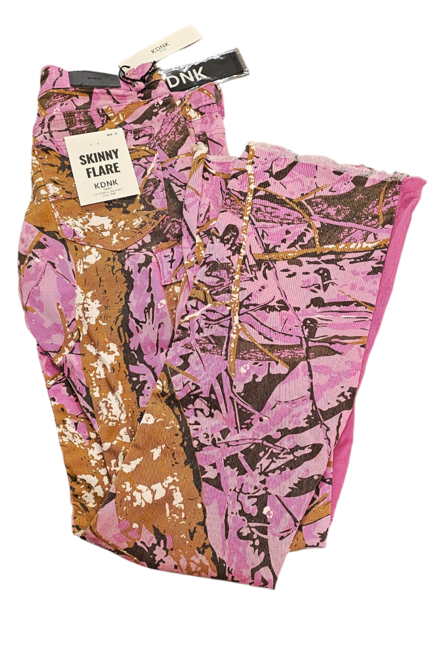 Pink Camo Hunting Cargo Stacked Skinny Flare Jeans