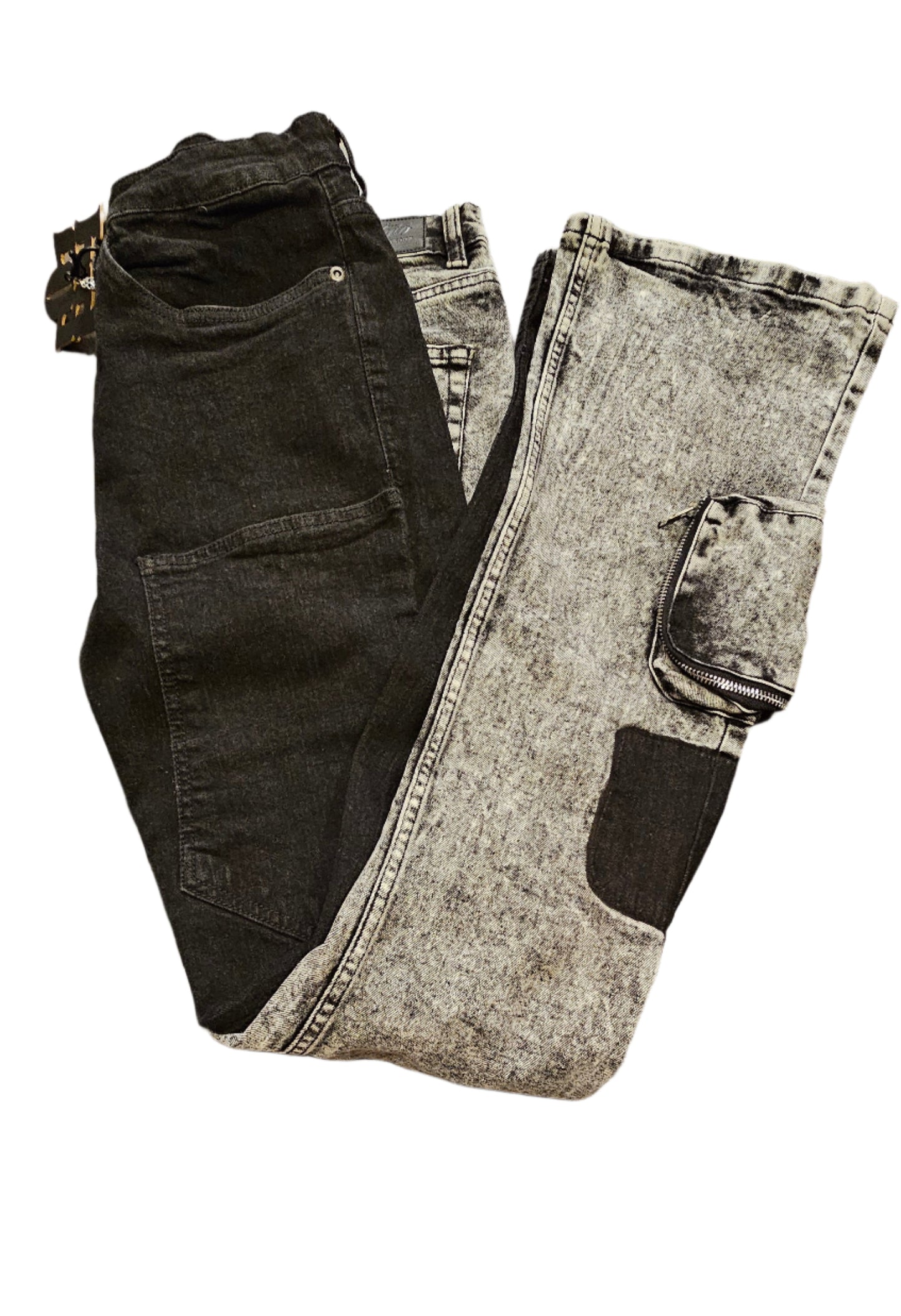 Two Tone Acid Wash Stacked Flare Jeans