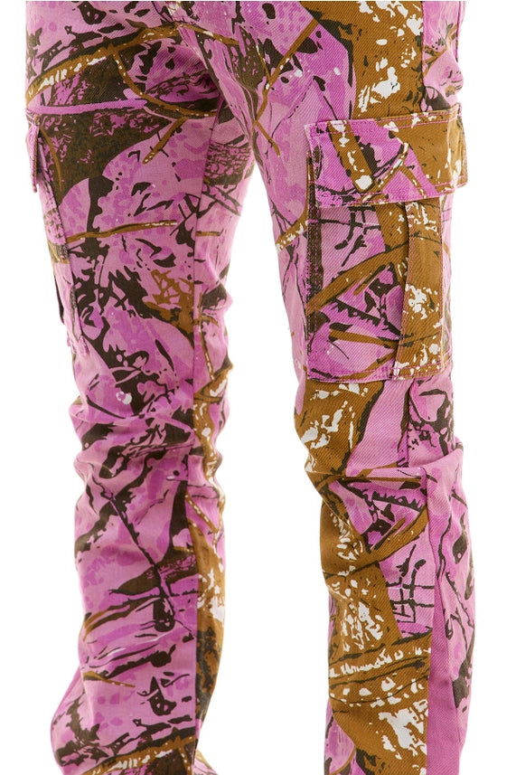 Pink Camo Hunting Cargo Stacked Skinny Flare Jeans