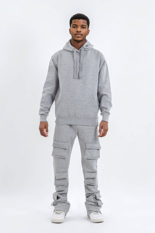 Gray 6 Pocket Stack Flare Sweatsuit