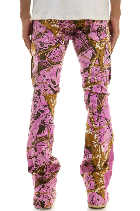 Pink Camo Hunting Cargo Stacked Skinny Flare Jeans