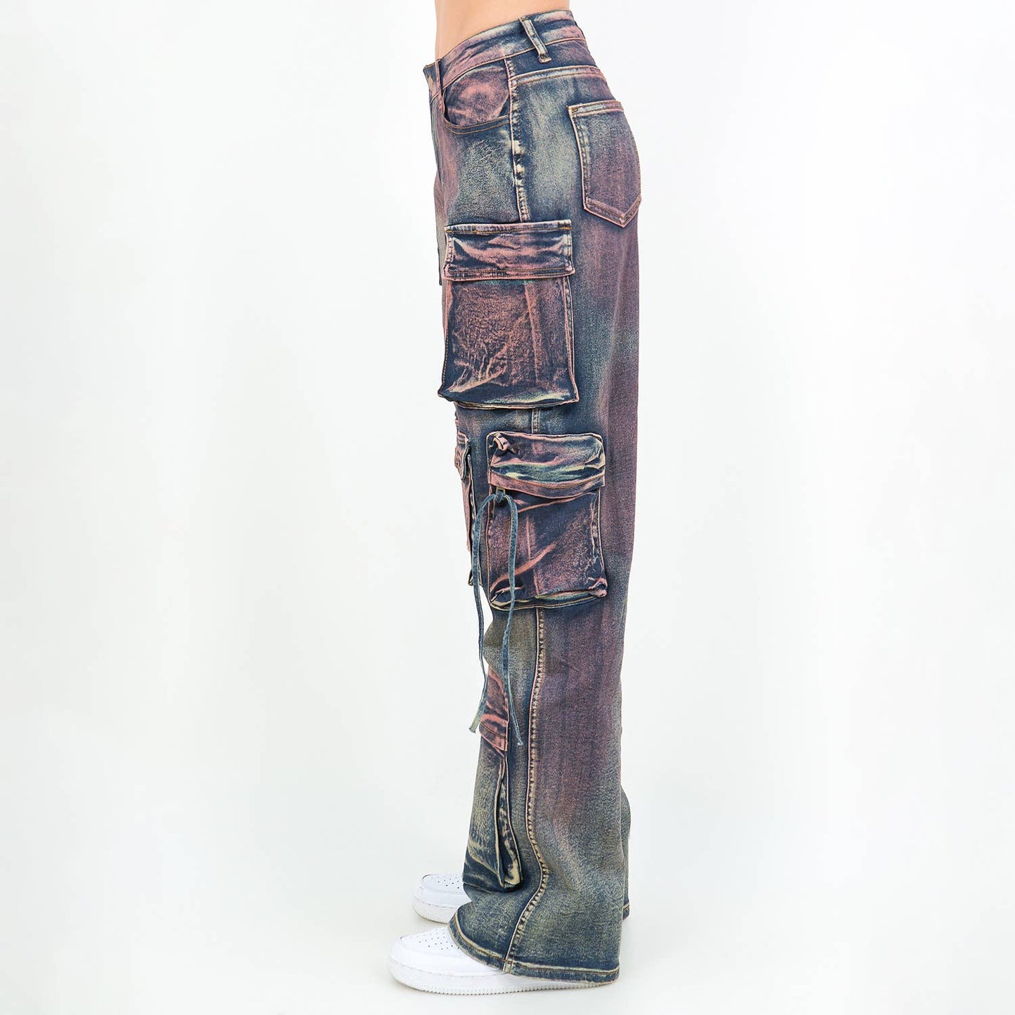 Dyed Multi Pocket Cargo Stacked Jeans