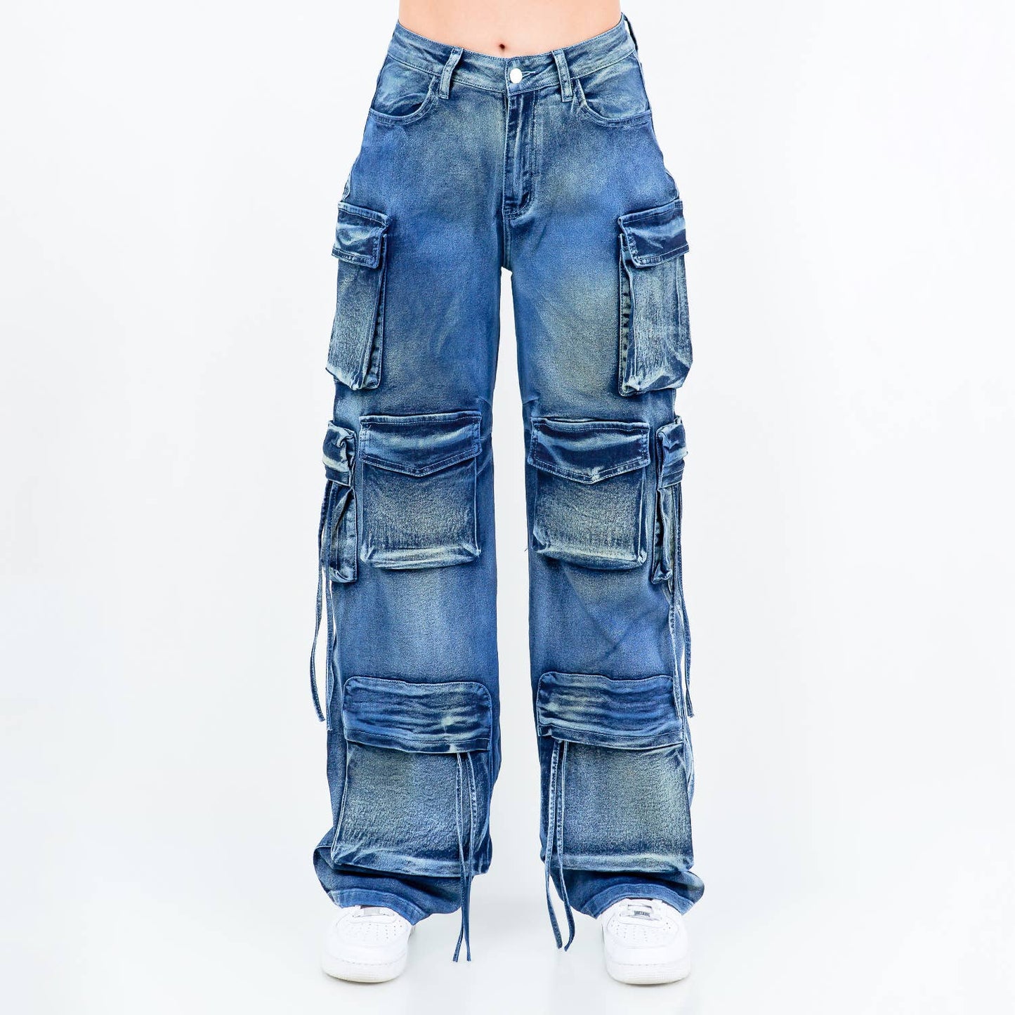 Dyed Multi Pocket Cargo Stacked Jeans