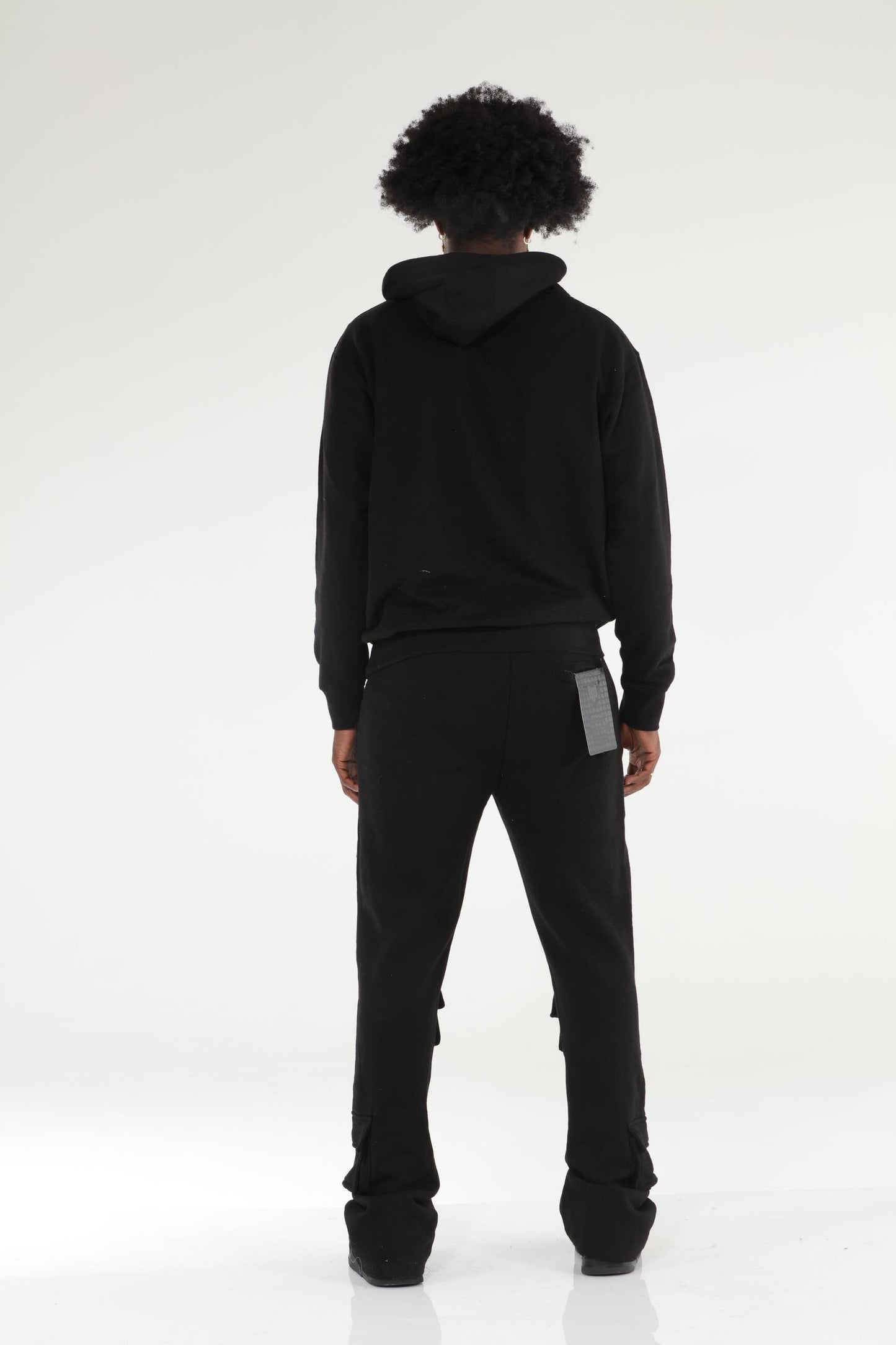 6 Pocket Black Stacked Flare Sweatsuit