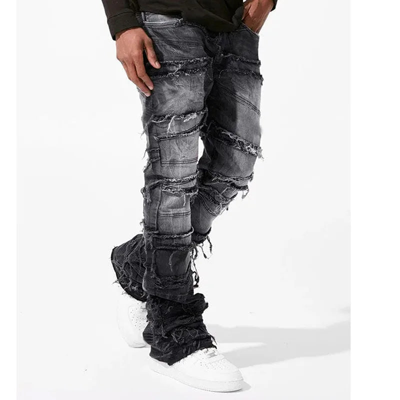 Stacked Spliced Ripped & Frayed Jeans