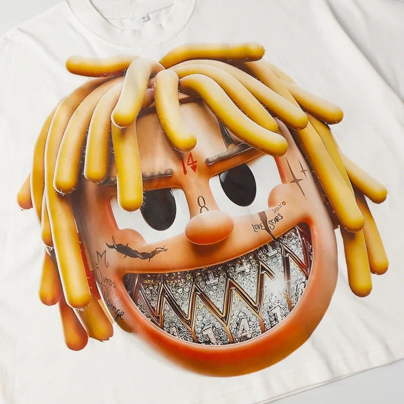 Retro Cartoon Grillz & Dreadhead Print Oversized T-shirt