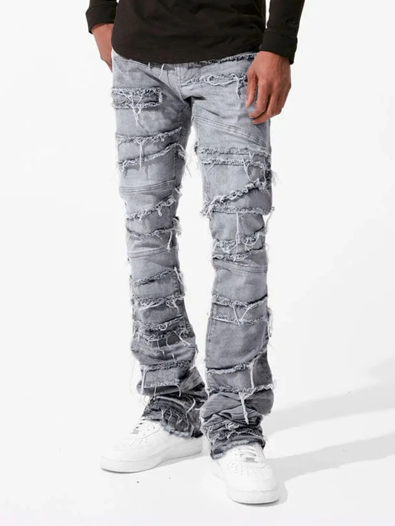 Stacked Spliced Ripped & Frayed Jeans