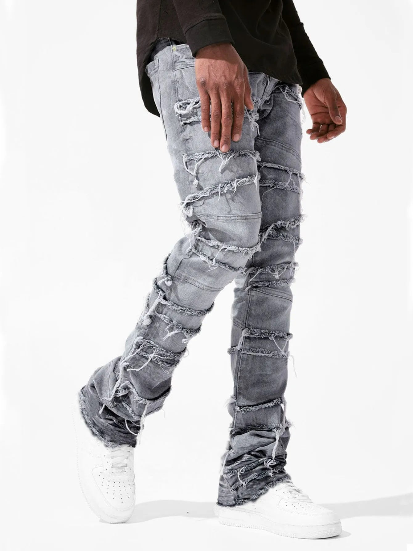 Stacked Spliced Ripped & Frayed Jeans