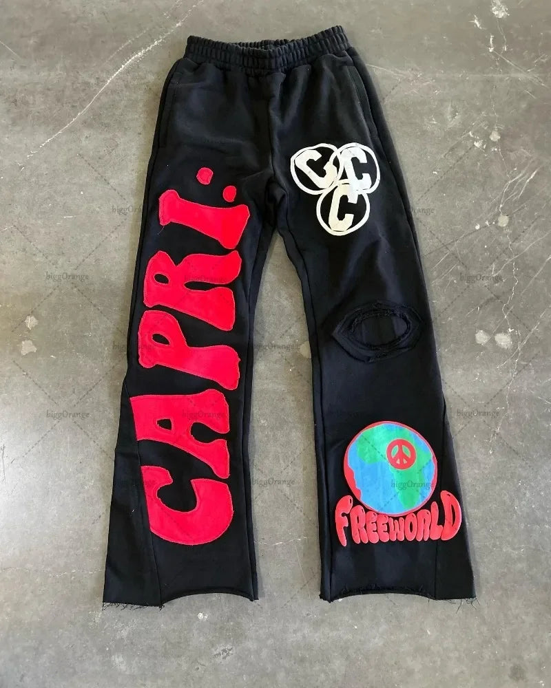 Free World Embroidered  Wide-leg Joggers