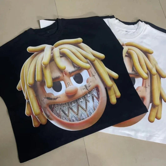 Retro Cartoon Grillz & Dreadhead Print Oversized T-shirt