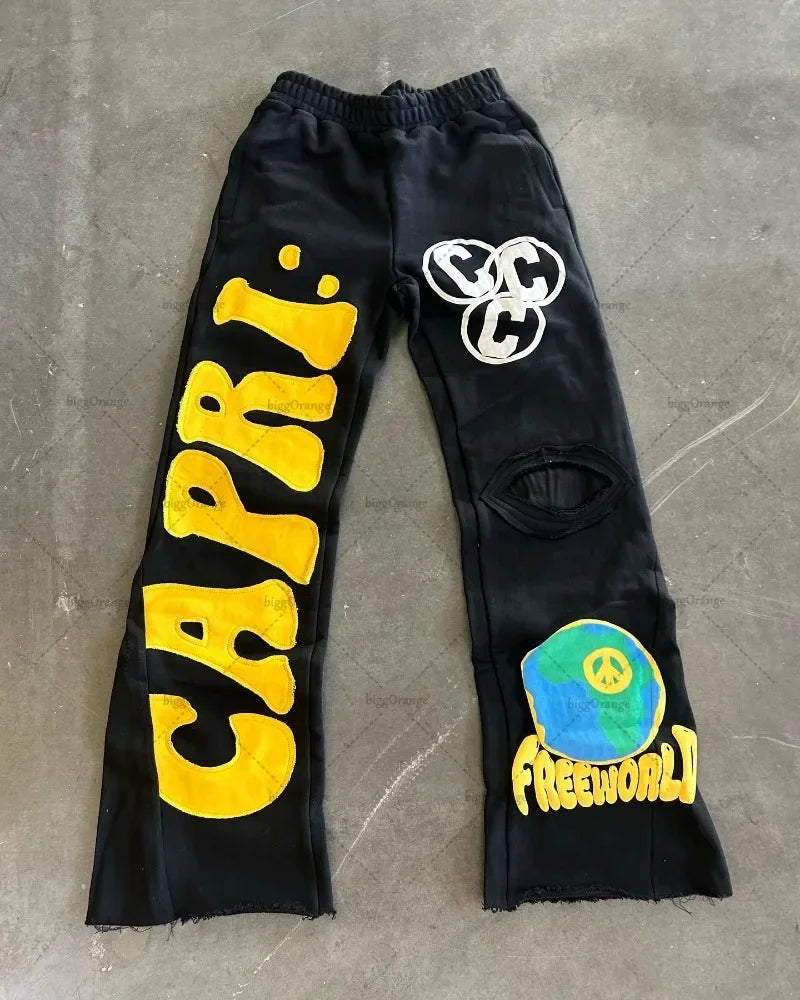 Free World Embroidered  Wide-leg Joggers