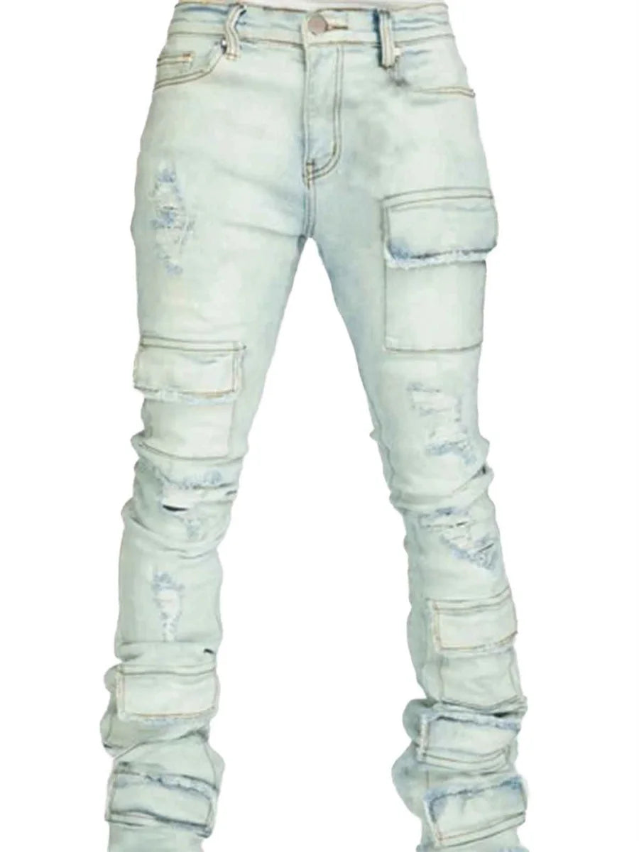 Men Ripped Distressed Cargo Jeans