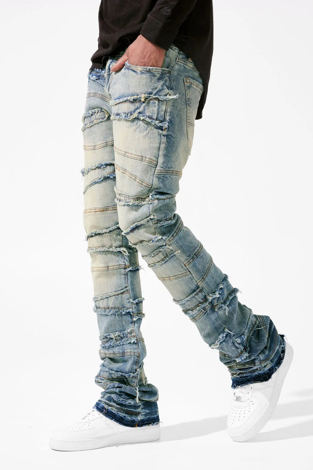 Stacked Spliced Ripped & Frayed Jeans