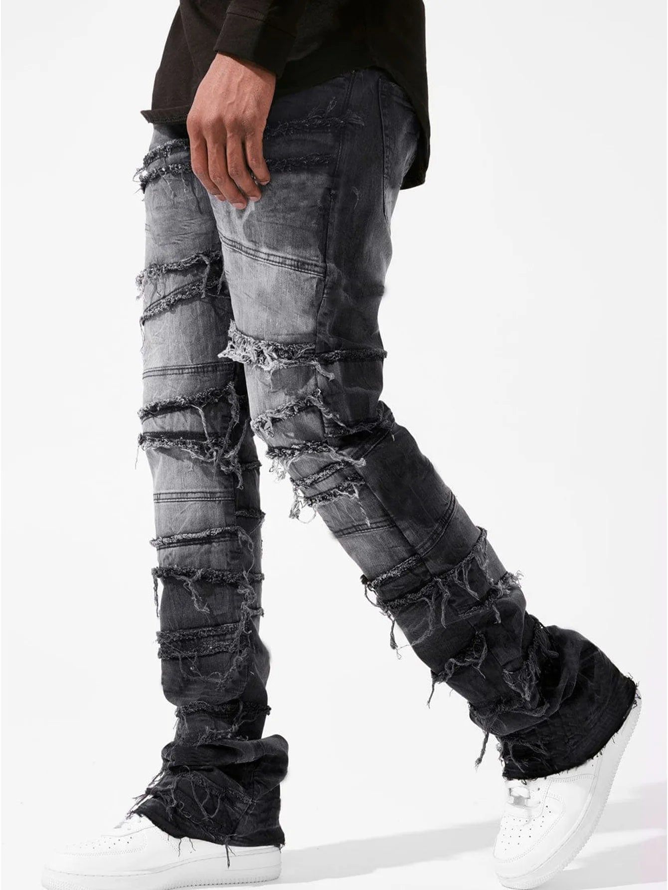 Stacked Spliced Ripped & Frayed Jeans