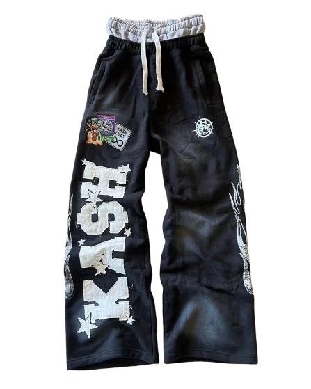 Kash Gothic Letter Patch  Elastic Waist Joggers