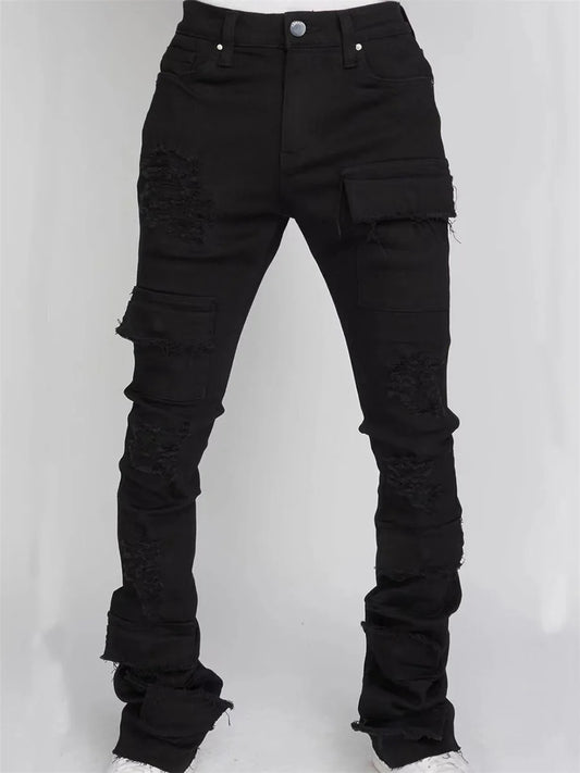 Men Ripped Distressed Cargo Jeans