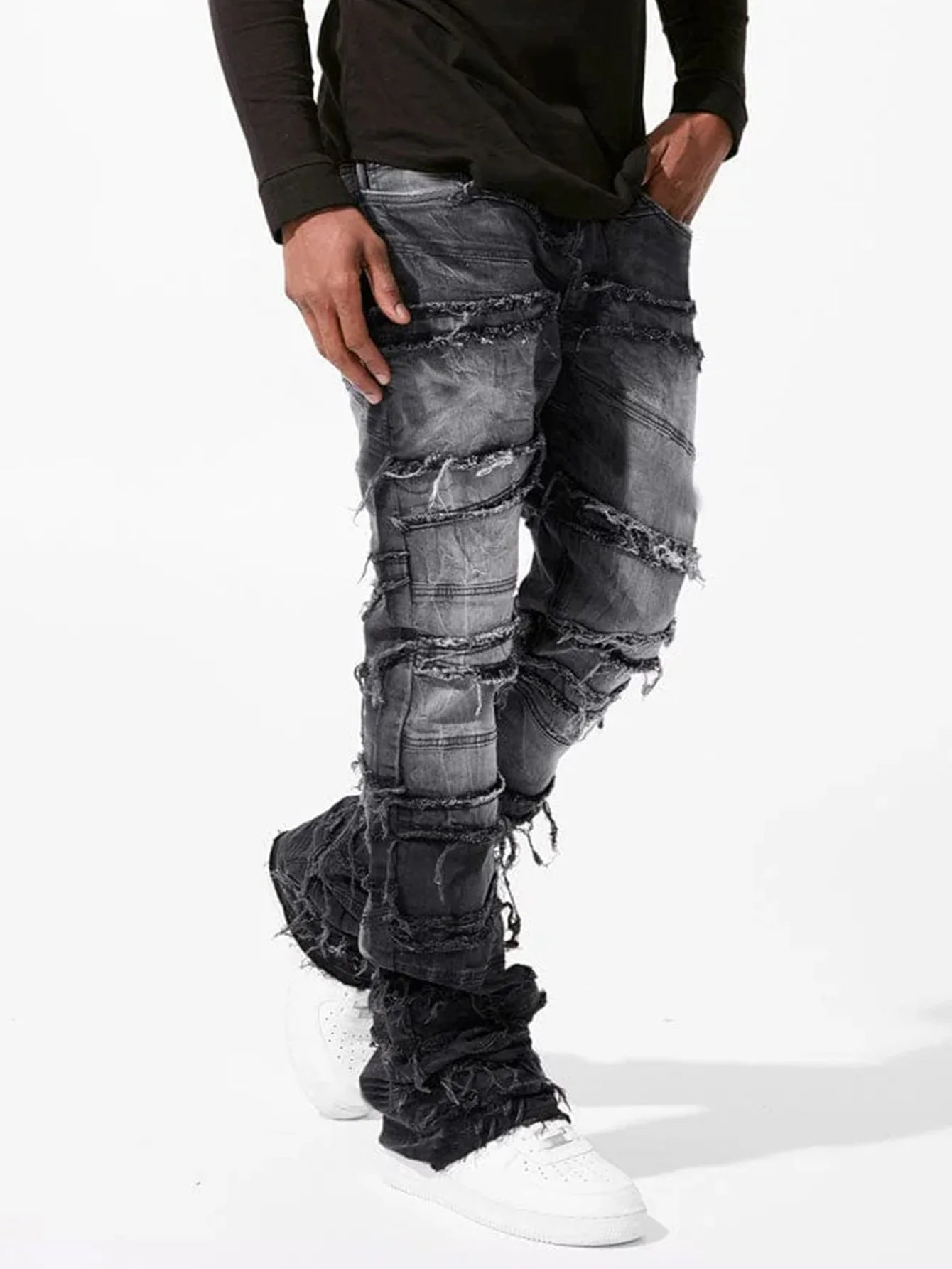 Stacked Spliced Ripped & Frayed Jeans