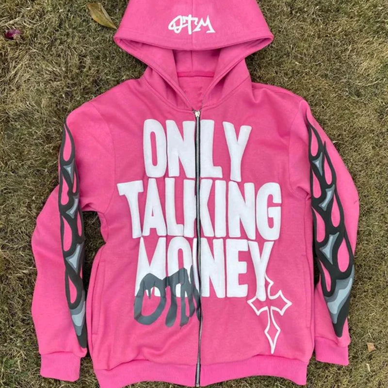 OTM Flame  Printed Zip Up Hoodie