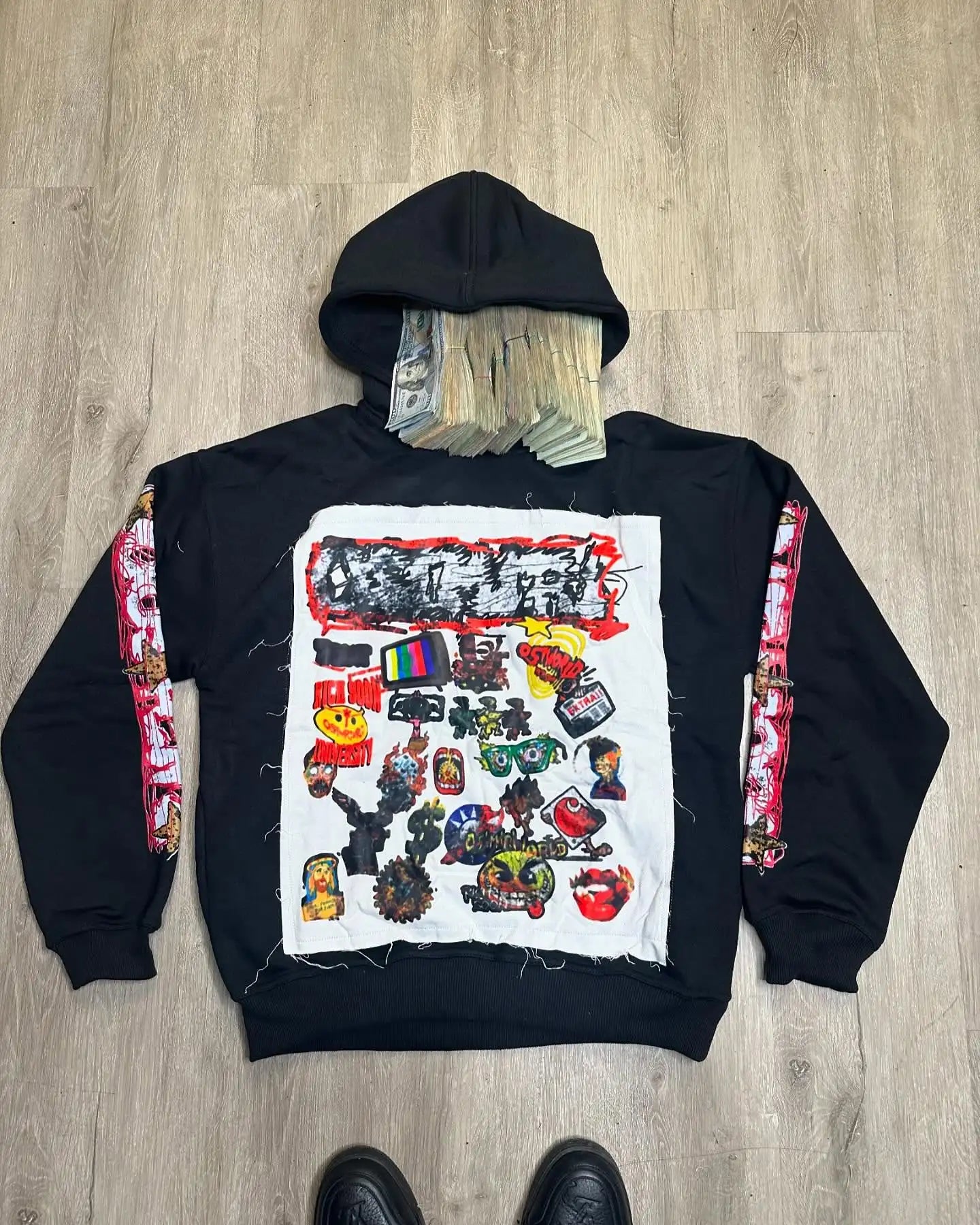 American Retro Patch Embroidery Oversized Hoodie