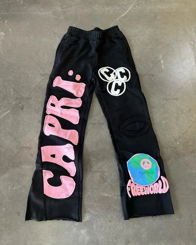 Free World Embroidered  Wide-leg Joggers