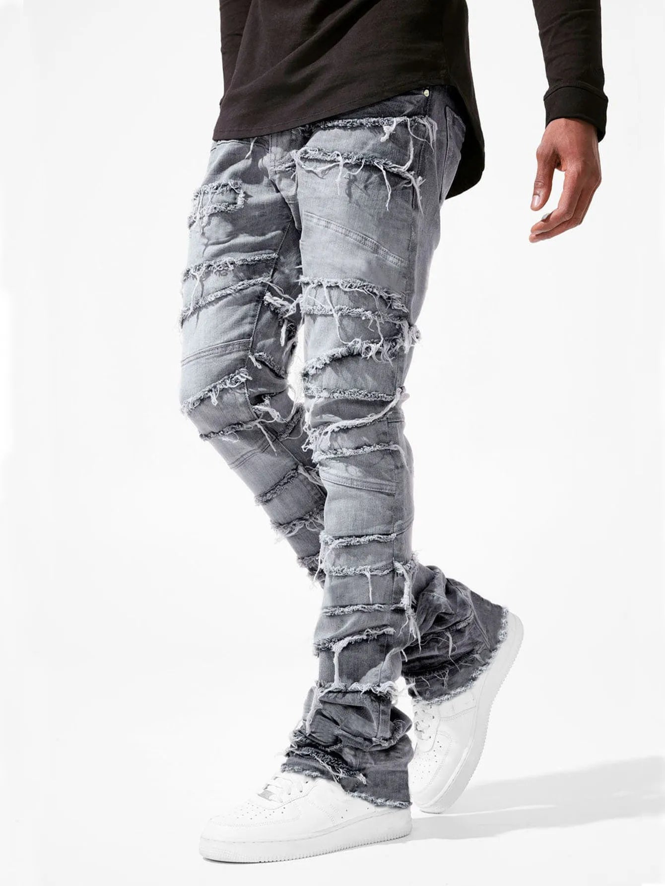 Stacked Spliced Ripped & Frayed Jeans