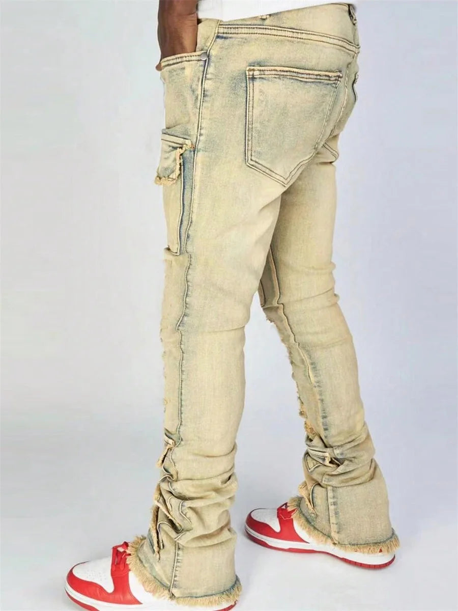 Men Ripped Distressed Cargo Jeans