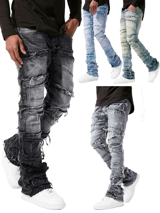 Stacked Spliced Ripped & Frayed Jeans