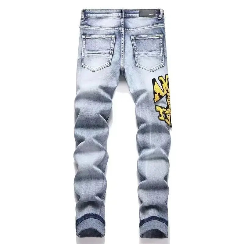 Luxury Slim Fit Ripped Embroidered Jeans