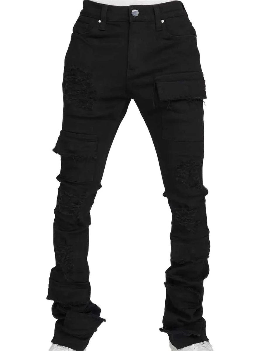 Men Ripped Distressed Cargo Jeans