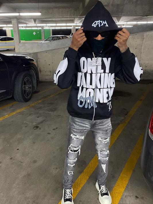 OTM Flame  Printed Zip Up Hoodie