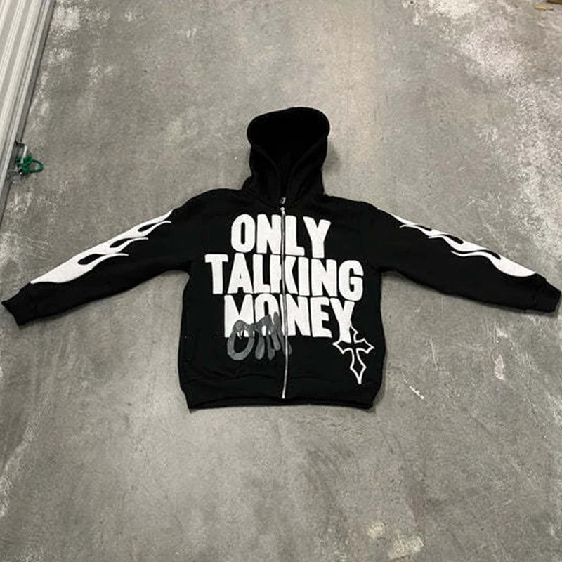 OTM Flame  Printed Zip Up Hoodie