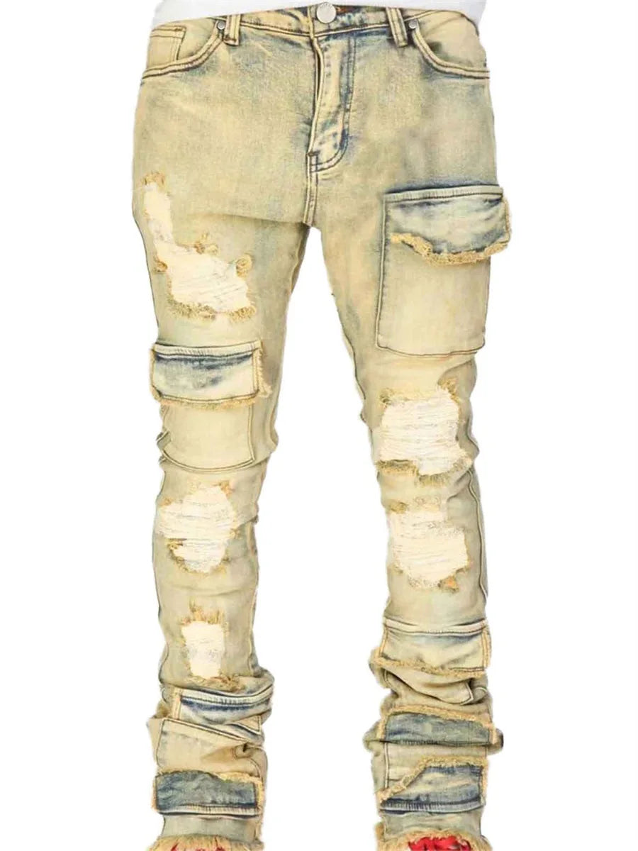 Men Ripped Distressed Cargo Jeans