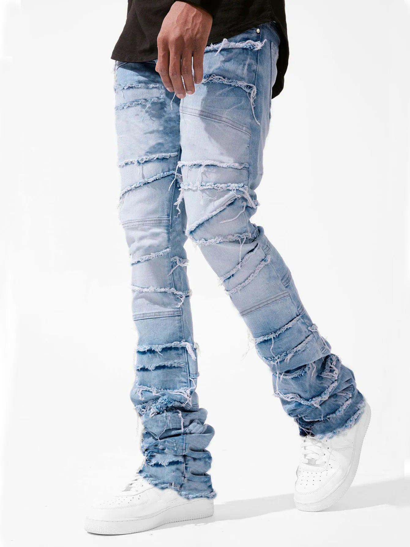 Stacked Spliced Ripped & Frayed Jeans