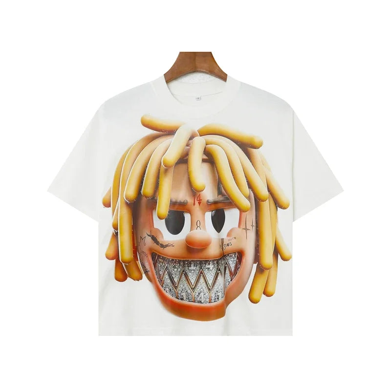 Retro Cartoon Grillz & Dreadhead Print Oversized T-shirt