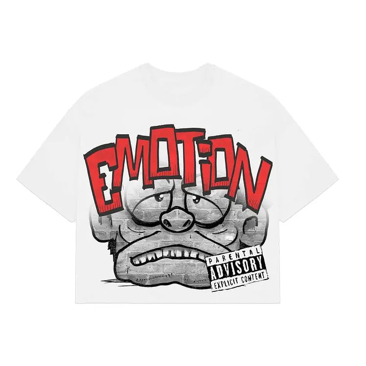 Vintage Emotion Monster Print Cotton T-Shirt