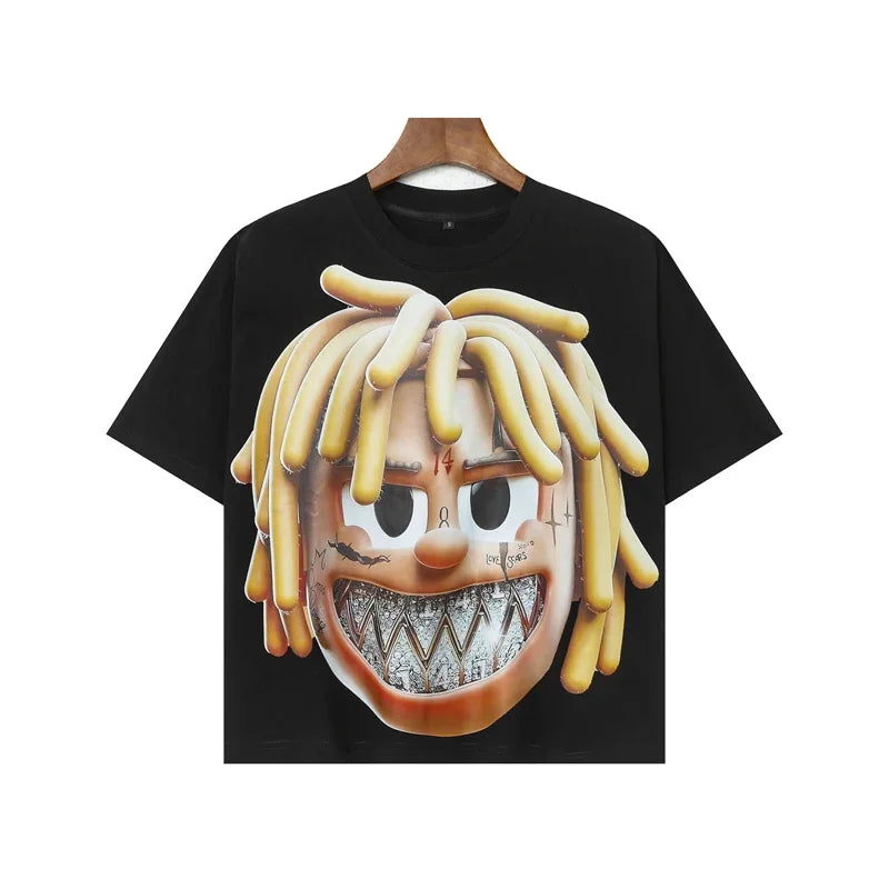 Retro Cartoon Grillz & Dreadhead Print Oversized T-shirt