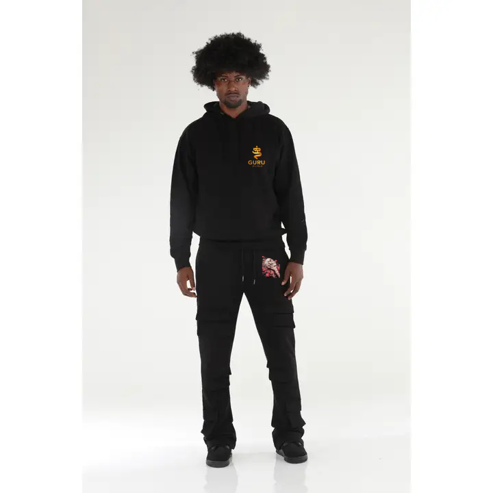 "Hold Your Head" 6 Pocket Stacked Flare Sweatsuit