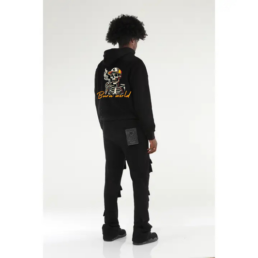 "Burn World" 6 Pocket Stacked Flare Sweatsuit