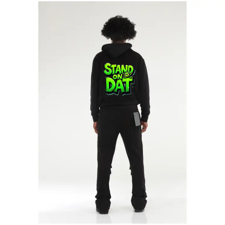 "Stand on Dat" 6 Pocket Black Stacked Flare Sweatsuit