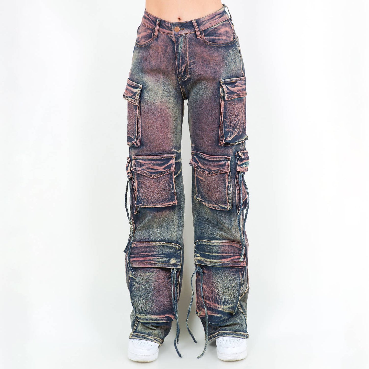 Dyed Multi Pocket Cargo Stacked Jeans