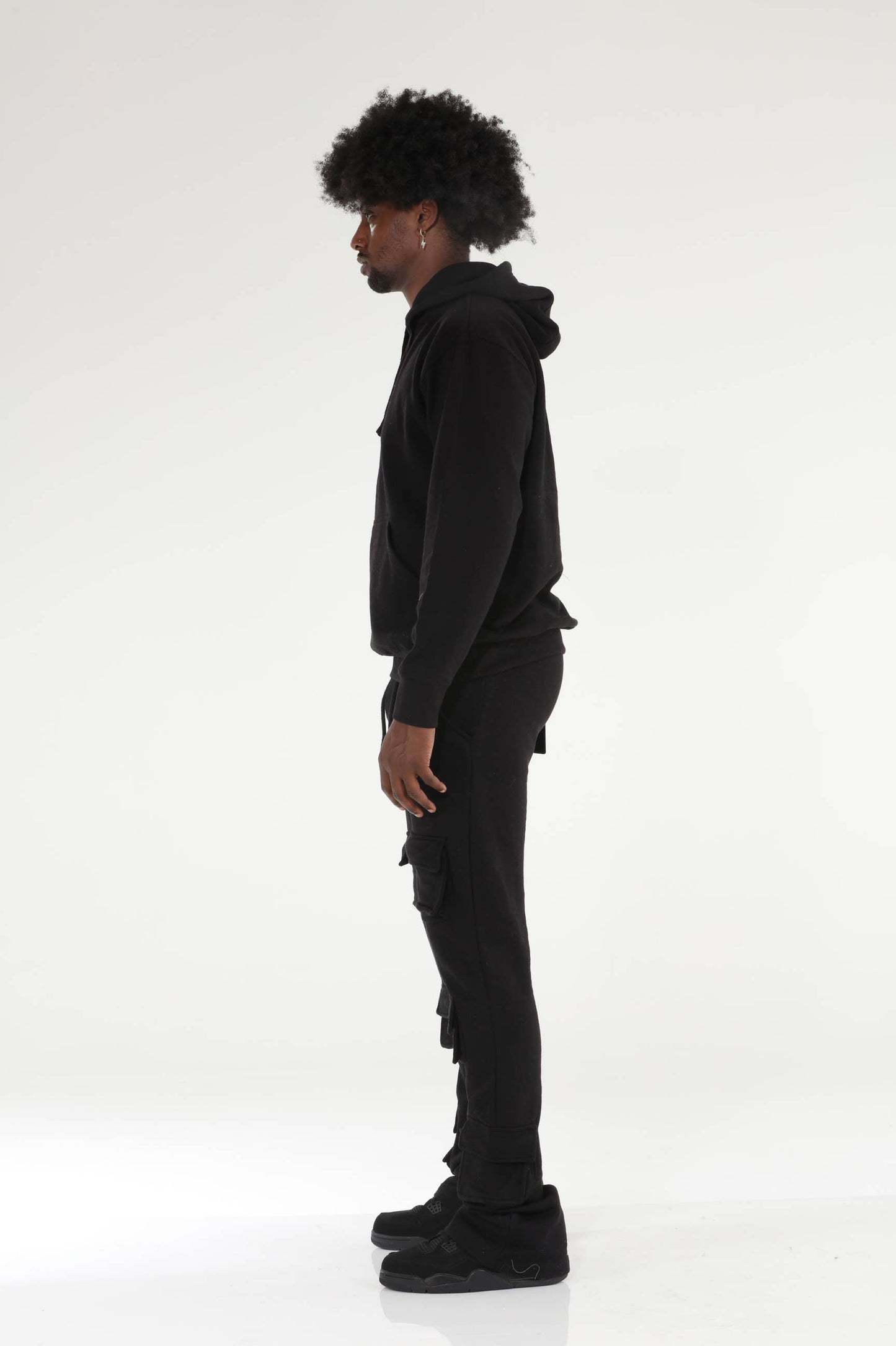 6 Pocket Black Stacked Flare Sweatsuit