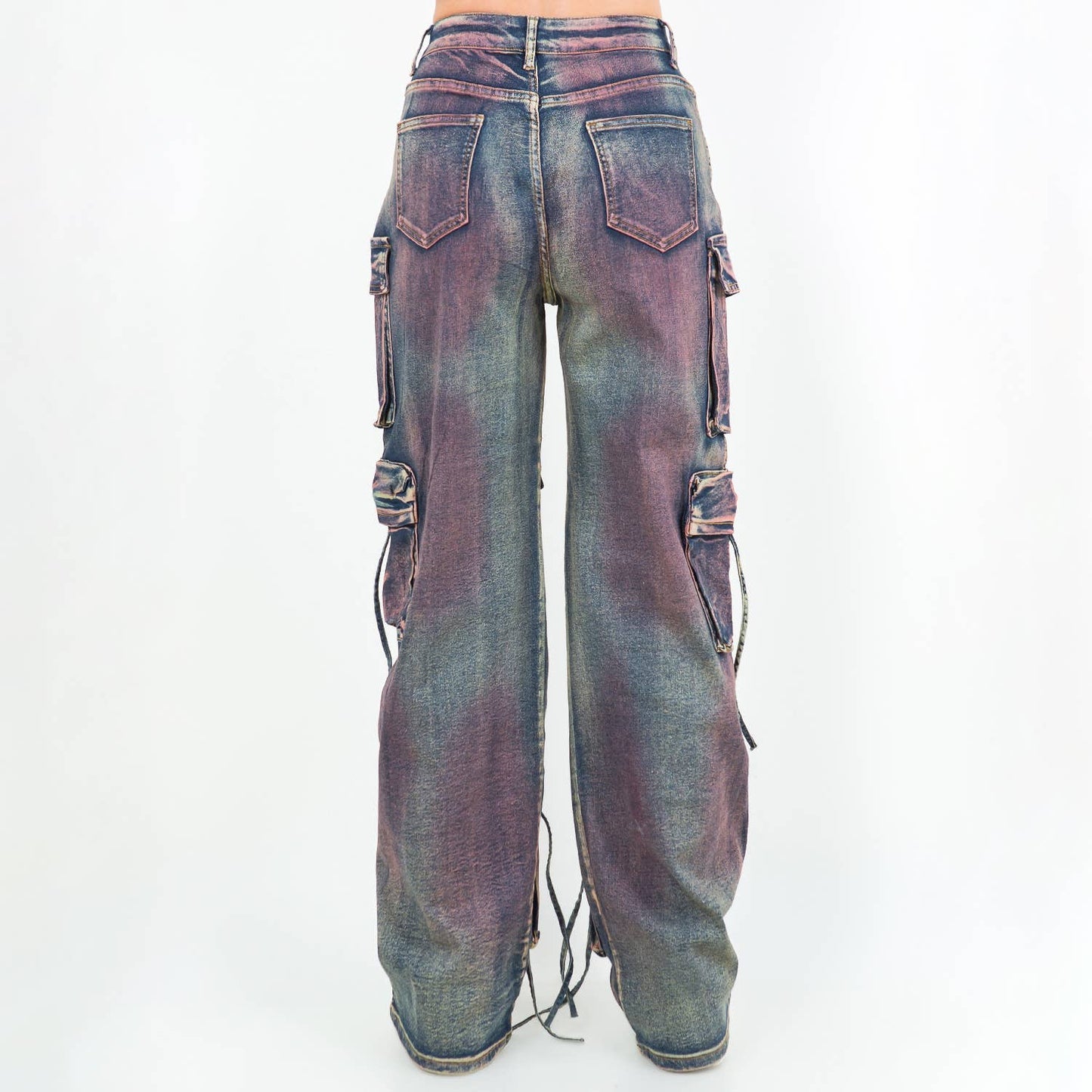 Dyed Multi Pocket Cargo Stacked Jeans