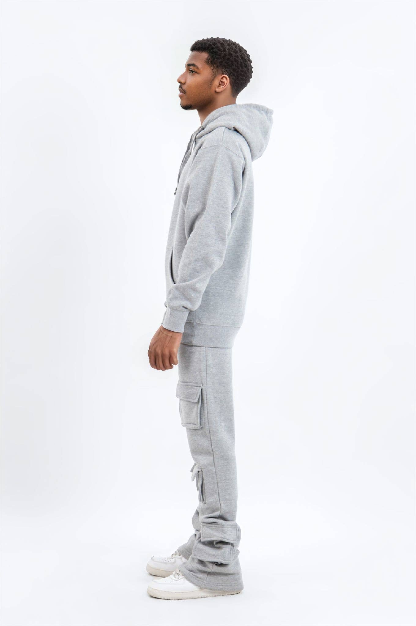 Gray 6 Pocket Stack Flare Sweatsuit